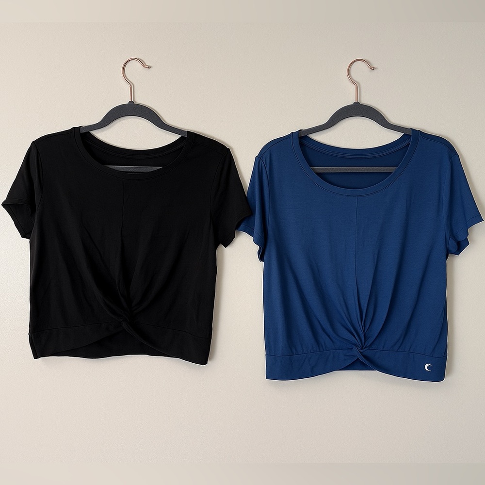 Zyia Active Twist Front Tops – Bundle of 2 (Black + Navy, Size L)